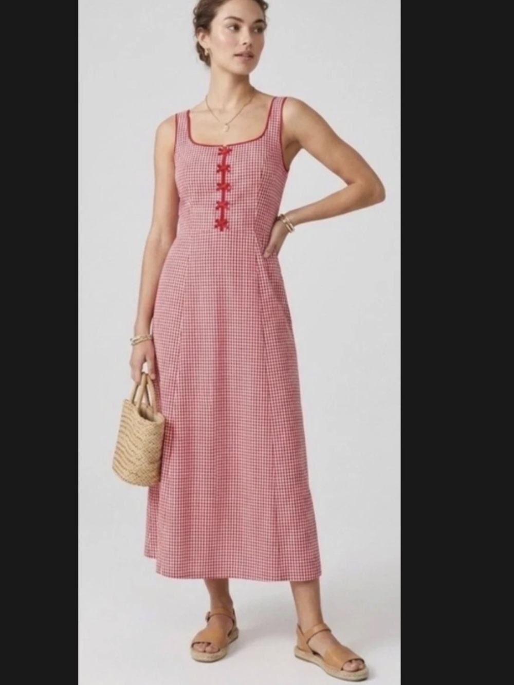 Rachel Zoe Red Gingham Midi Dress Cottagecore Picnic Sundress 2 NWT $118